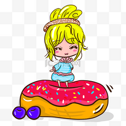手绘草莓可爱图片_坐在甜甜圈上的可爱卡通小女孩