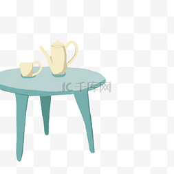纯净装水图片_卡通桌子和茶具免抠图
