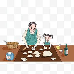 饺子水饺卡通手绘图片_卡通手绘插画妇女包饺子