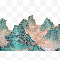 水墨绿色青山图片_水墨山水国画青山PNG