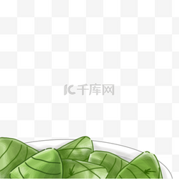 夏季端午节绿色一盘粽子手绘插画