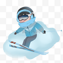 雪儿童画图片_小寒蓝色调滑雪儿插图
