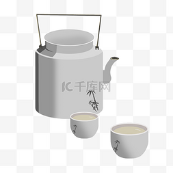 茶杯中国风图片_手绘竹子中国风茶壶茶杯