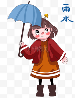 手绘打伞图片_手绘春天雨水节气春雨女孩打伞