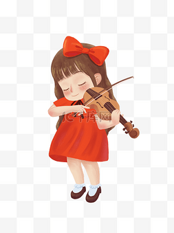 黑眼睛女孩图片_卡通可爱女孩拉小提琴元素