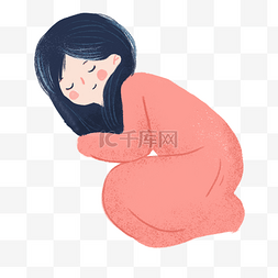 手绘睡觉小女孩图片_手绘蜷缩睡觉的小女孩免扣插画