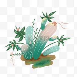 春季植物插画海报图片_春天新生的仙人掌时尚插画PNG