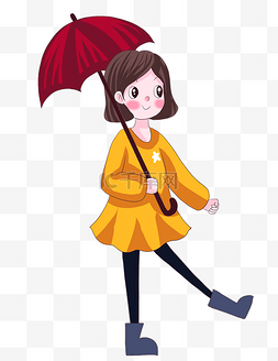 打伞行走的黄衣女孩