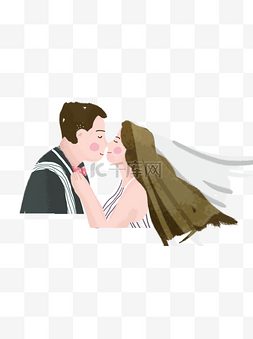 插画接吻图片_彩绘甜蜜接吻的新郎新娘可商用元