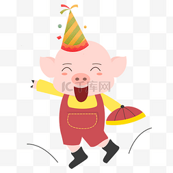 猪连体图片_戴帽子的粉红色小猪手绘插画