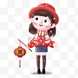 唯美灯笼图片_新年雪地提灯笼女孩