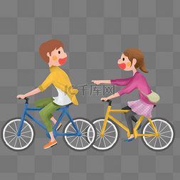 情侣骑自行车插画图片_骑车出行的情侣卡通手绘素材免费