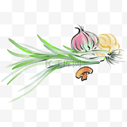 水墨蘑菇图片_水墨葱蔬菜手绘插画