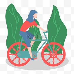 矢量插画风素材图片_卡通插画风骑单车的女人