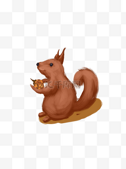 松鼠手绘图片_拿着松果的可爱小松鼠动物设计可