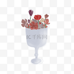 复古花瓶花束图片_白色花瓶与花朵PNG图片