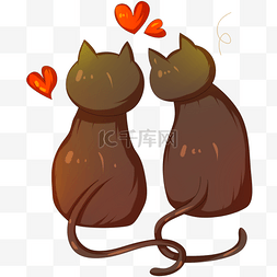 两只依靠的情侣小猫插画