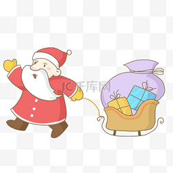 圣诞老人拉着礼物图片_拉着雪橇圣诞老人 