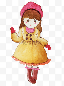 寒冷冬天戴帽子手套的女孩插画