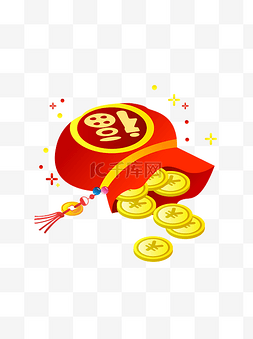 新年金融图片_新年红色福袋倒下散落矢量可商用