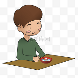卡通手绘美食汤圆图片_灰色手绘吃汤圆的男孩元素