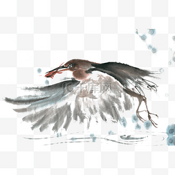 捕鱼的鸟水墨画PNG免抠素材