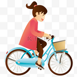 卡通矢量手绘正在骑自行车的女孩