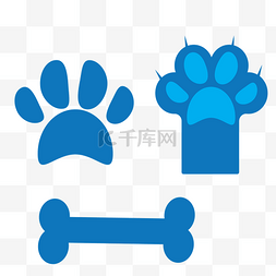 卡通蓝色猫爪印和骨头图标矢量素
