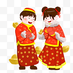 玉女拜年吃汤圆手绘可爱穿着唐装的猪宝宝元素鼠年可爱中国红唐装老鼠