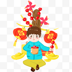 购物插画春节图片_新年买年货手绘插画