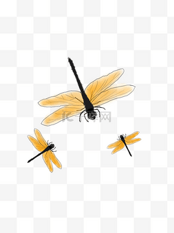 创意手绘水墨飞行的蜻蜓元素