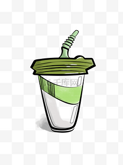 绿色吸管饮料纸杯