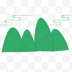 手绘卡通线条画图片_手绘创意绿色山峰简笔画图