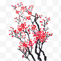 手绘冬季水墨红色梅花