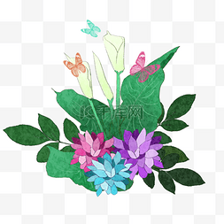 卡通昆虫水彩图片_卡通手绘植物插画菊花