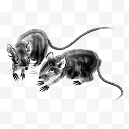 漂亮的老鼠图片_玩耍的两只水墨老鼠