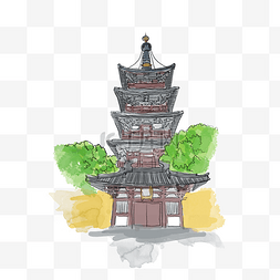 手绘风图片_手绘风可爱寒山寺