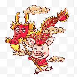 春节舞龙红色小猪