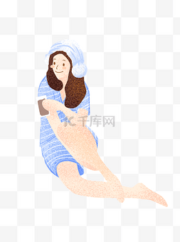 水蒸气女图片_手绘卡通女孩穿着蓝色睡衣元素
