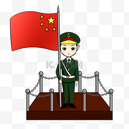红色革命传统图片_八一建军节解放军旗手插画
