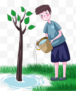 植树节一起种树浇水卡通人物