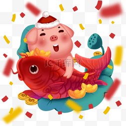 好事发生图片_锦鲤年年有余2019新年红色喜庆猪