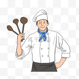 小厨师和食材图片_美食手拿炊具戴帽子的男厨师