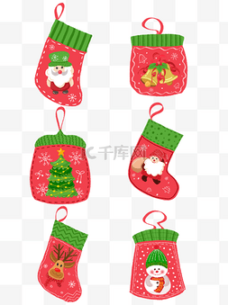小铃铛圣诞元素图片_卡通手绘风圣诞袜子钱包礼物挂件
