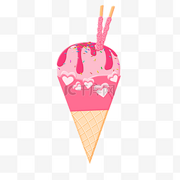 夏天草莓粉红色冰淇淋