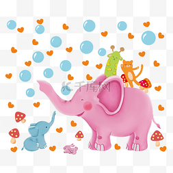 大象插画图片_卡通动物生物世界玩水泡泡卡通大