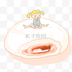 超级吃货节图片_坐在麻薯上的可爱小姑娘卡通手绘