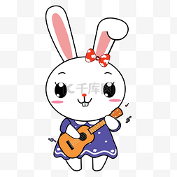 穿裙子的兔子图片_卡通矢量正在弹吉他的女兔子
