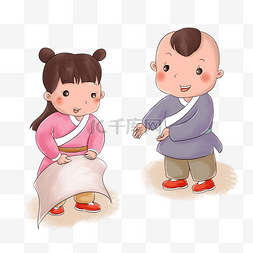 中国传统年画素材图片_复古人物童男童女贴年画