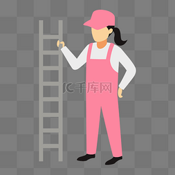 卡通家政服务图片_拿着梯子的女人矢量素材